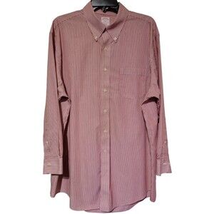 Brooks Brothers Shirt Mens Medium 17.5 Red Pinstriped Button Up Non Iron